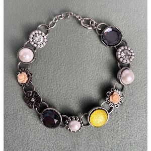 Handmade Bracelet Pastel Flowers Gem‎ Feminine Elegant Coquette 7-9" P077